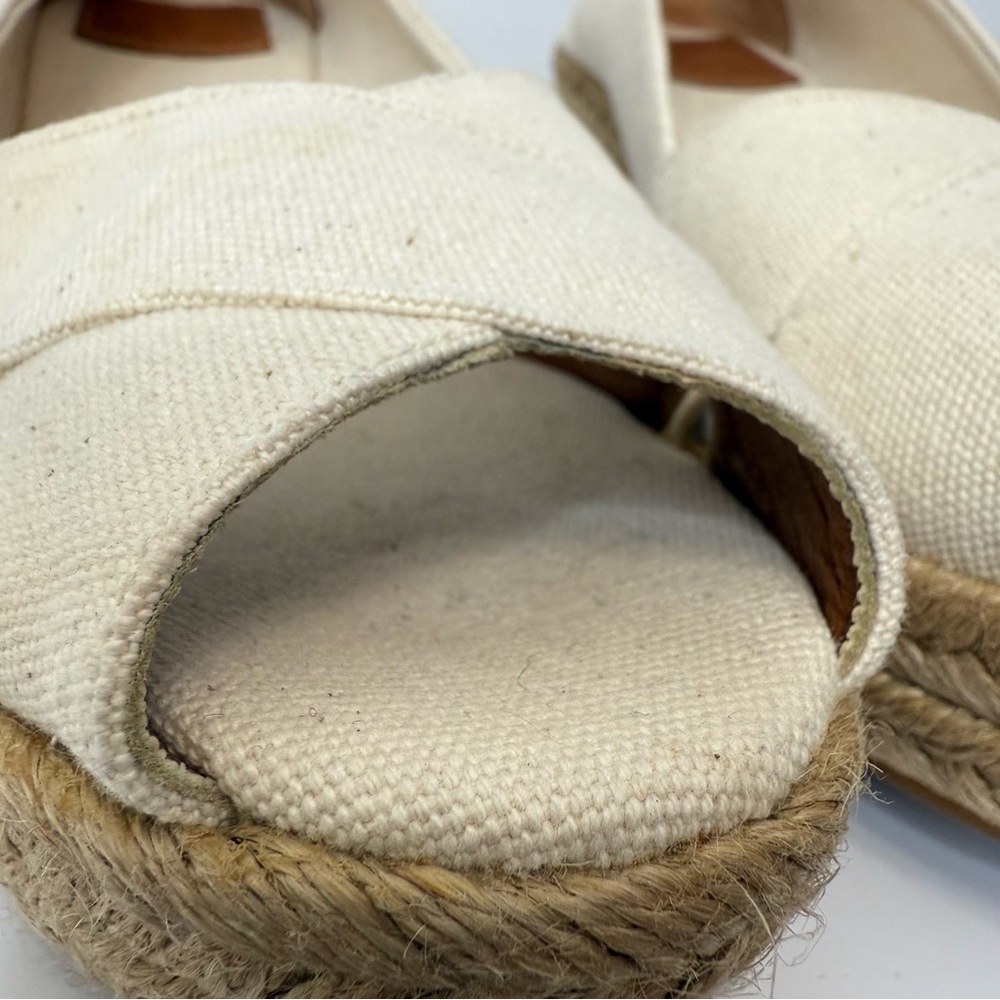 Tory Burch Filipa Canvas Criss Cross Espadrille Wedge Sandal Size 10 Cream Tan - Picture 12 of 15